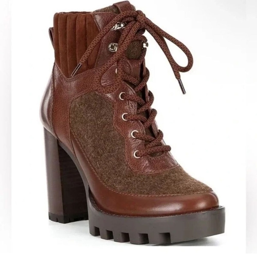 Antonio Melani Penn Leather And Fabric Platform Lug Sole Booties NEW